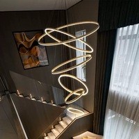 Nouveau Simple Creative LED Pendentif Lumière Or Anneau Lustres Télécommande Hauteur Réglable pour Salon