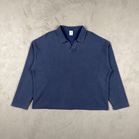 Haut streetwear ample pour homme, vintage, délavé effet neige, à manches longues, en tissu gaufré 280G, coupe carrée, col à revers, épaules tombantes