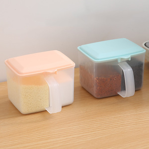 Double Compartment <b>Plastic</b> Spice Jar With Spoon Flip Top <b>Lid</b> For Solid Seasonings Kitchen Storage <b>Container</b> - Product Image 4
