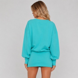 Women's V Neck <b>Loose</b> Fit Mini Pencil <b>Dress</b> Long Sleeve Solid Color Stretchy Casual Eco-Friendly Washable - Product Image 3