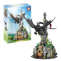 DK7069 Modelo de Escena de Torre de Dragón Negro Fantástico, 998 Piezas, Base de Roca, Diorama, Coleccionable de Escritorio, Juego de Bloques de Construcción para Ensamblar