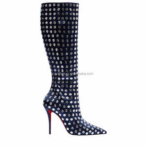 Bottines à clous sur toute la surface pour femmes, chaussures de créateur de luxe, talon aiguille de 100 mm, satin, cristal Z, soie rouge, bottines à clous en cristal - Product Image 1