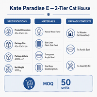 Arbre à chat à deux niveaux en bois massif Kate Paradise G avec 4 poteaux à gratter en sisal, perchoir supérieur plat, design découpé en X, 65 cm de hauteur