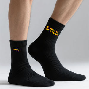 Custom Logo Men's Crew <b>Socks</b> 100% Cotton Knitted Breathable Solid <b>Black</b> Daily Wear Spring Style - Product Image 4
