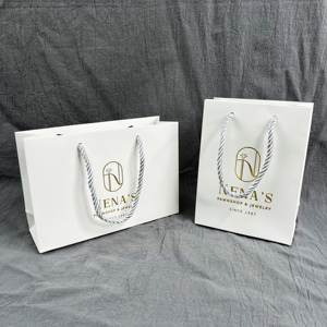 Matte White Paper Shopping Bags Gold Foil Hot Stamping Logo Silver Twisted Paper <b>Rope</b> Handle Luxury Jewelry Pawnshop Gift Bag - Product Image 5