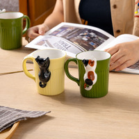 Mug à lait en céramique 350 ml, motif chat de dessin animé en relief 3D créatif, idéal pour boissons chaudes, thé de l'après-midi, fêtes, couples, qualité alimentaire
