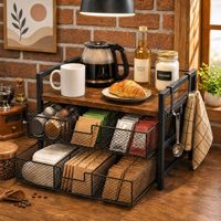 Support de rangement transfrontalier à trois niveaux pour sachets de thé et café, organisateur de bureau moderne et minimaliste en bois avec tiroirs et crochets, écologique pour boissons