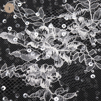 Tissu en dentelle florale française 100 % polyester écologique avec sequins pour rideau, scène, mariage, toile de fond blanche transparente, chemin de table, fête