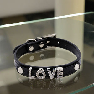 Diy nombre personalizado <span class=keywords><strong>collar</strong></span> de perro con letra deslizante <span class=keywords><strong>Diamante</strong></span> Bling perro gato mascota <span class=keywords><strong>Collar</strong></span> encantos PU cuero - Product Image 3
