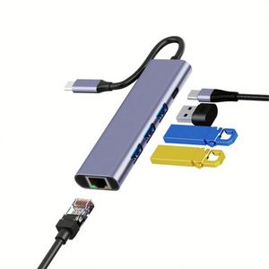 ฮับ USB-C 5 In1หลายพอร์ตพร้อมกิกะบิต1000เมตรอีเทอร์เน็ต USB 3.0 100W PD อะแดปเตอร์อลูมิเนียมอัลลอยแบบพกพา - Product Image 4