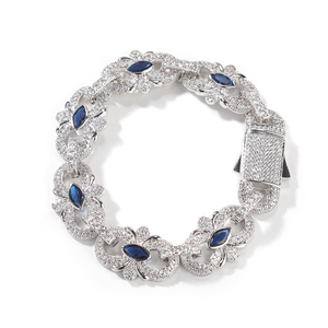 สร้อยคอแบบโซ่ลายผีเสื้อ Uwin ประดับเพชร CZ สีชมพูและสีน้ำเงินทรงมาร์ควิส ดีไซน์ฮิปฮอป รูปดอกไม้ สำหรับผู้หญิงและผู้ชาย - Product Image 2