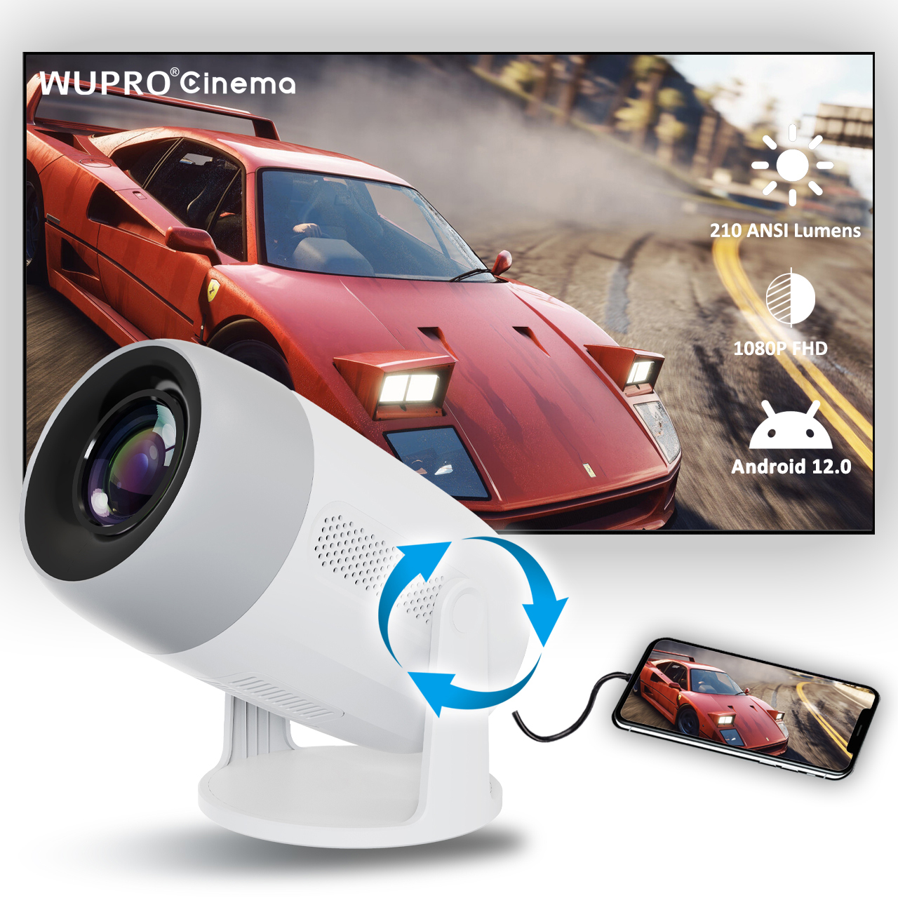 Wupro K-W320 Customization Portable Date <strong>Show</strong> <strong>Projector</strong> 1080P FHD 4K Video Support <strong>Mini</strong> 210ANSI Lumens <strong>Android</strong> 12 LCD <strong>Projector</strong>