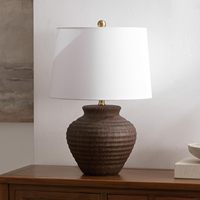 Lampe de table 22,5 pouces, base en céramique marron foncé, abat-jour en tissu, interrupteur marche/arrêt, ampoule E26 incluse, table de chevet, console, maison