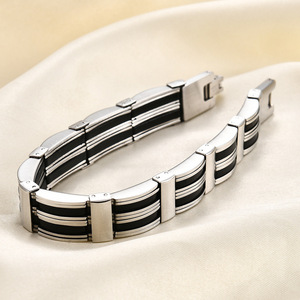 Bracelet en acier inoxydable 14MM, design géométrique, bijoux unisexes, style moderne punk, noir et argenté - Product Image 4