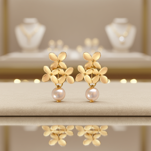 Pendientes de flor dorada con gota de perla sintética, joyería clásica para mujer para uso diario - Product Image 2