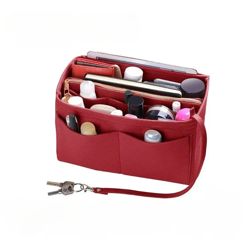 女性のファッションスタイルのメイクアップオーガナイザーフェルトインサートバッグハンドバッグトラベルインナー財布ポータブル化粧品パックバッグさまざまなバッグにフィット