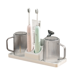 Morden 4-teiliges Badezimmer-Set Elektrischer Zahnbürsten halter 2 transparente Tassen Kunststoffs chale für Badezimmer in Becher-Aufbewahrung regal qualität - Product Image 1