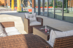 Xám <span class=keywords><strong>Wicker</strong></span> Mây <span class=keywords><strong>Patio</strong></span> Nội Thất Thiết Lập, Bộ Bàn, Ghế Phòng Chờ Ngoài Trời Cho Bãi Cỏ Hồ Bơi Ban Công - Product Image 4