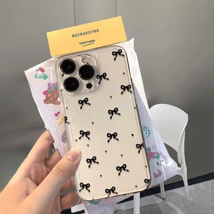 Custodia nera per telefono stampata minimalista Bowknot per iPhone 16E 16 15 14 13 <span class=keywords><strong>12</strong></span> 11 Pro Max X XS XR <span class=keywords><strong>MiNi</strong></span> 7 8Plus SE2 <span class=keywords><strong>Cover</strong></span> trasparente - Product Image 4