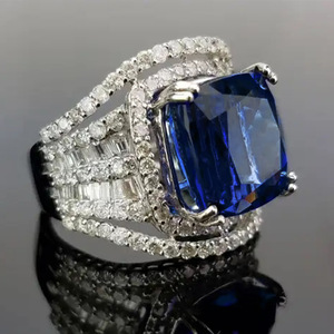 Anello Geometrico con Gemma Blu per Proposta di Matrimonio, Elegante Gioiello da Dito per Donne - Product Image 2