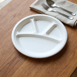 Assiette jetable ronde de 11 pouces à 4 compartiments en bagasse naturelle, écologique et biodégradable, en canne à sucre, pour la vente en gros - Product Image 4