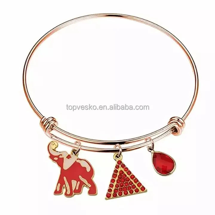 Exquis Strass Incrusté Sororité Éléphant Triangle Charme Bracelet Société Réglable Femmes Or Bracelet