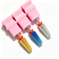 Forets à ongles en acier au tungstène, forme cylindrique plate, motif flamme Tornado, grain F, pour nettoyer les cuticules, outils professionnels pour la manucure et le nail art