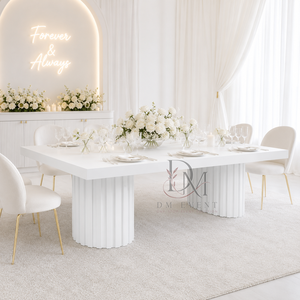 Mesa de Comedor Rectangular Moderna de Acero Inoxidable con Base de Pedestal Acanalado para Eventos y Banquetes, Suministro al por Mayor - Product Image 5