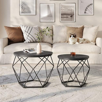 Ensemble de tables basses géométriques noires en deux parties, style moderne minimaliste, luxe léger, tables d'appoint durables, cadre en métal, meubles de salon