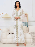 Robe musulmane pour femmes du Moyen-Orient 2026, nouvelle robe élégante à col en V, ensemble deux pièces, robe de soirée de haute qualité