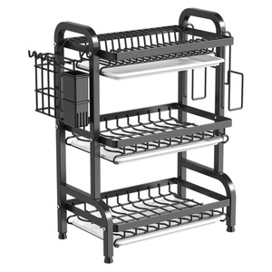 Étagère à vaisselle rectangulaire multifonctionnelle à trois niveaux, en métal moderne, non pliable, de type autoportant, antirouille et écologique, vente en gros - Product Image 1