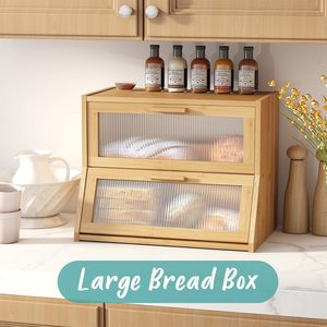 Is Bamboo Bread Box 42x25x40cm Double Layer Dustproof <b>Storage</b> <b>Kitchen</b> Pastry Rack - Product Image 2