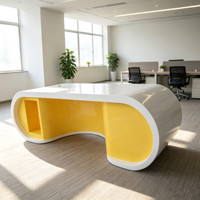 Scrivania Direzionale Personalizzata in Solid Surface a Forma di Occhiali, Resistente ai Graffi, Giallo-Bianca, Scrivania Singola per Ufficio Manager