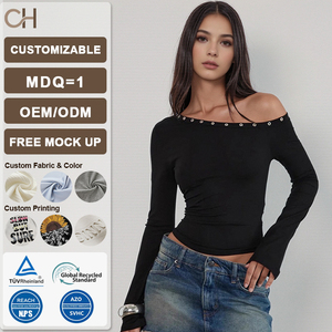 Nuova Moda Estiva: T-shirt Sexy con Spalle Scoperte, Personalizzabile, Aderente, Stile Y2K, <span class=keywords><strong>Abbigliamento</strong></span> Femminile - Product Image 1
