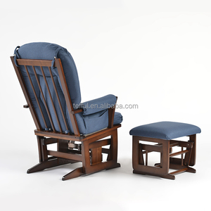 Fauteuil à bascule et à glissière écologique en bois massif avec coussin bleu-gris rembourré, idéal pour l'allaitement, pour salon et chambre à coucher (OEM) - Product Image 5