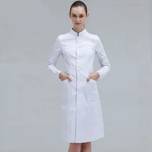 美容师实验室外套中长款服装女沙龙制服白色外套磨砂服水疗制服长袖工作医生制服