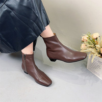 Sepatu Bot Ankle Boots Kulit Sapi Gaya Inggris Baru untuk Wanita, Sepatu Bot Martin Ritsleting Belakang Ujung Persegi Musim Dingin, Sepatu Bot Fashion