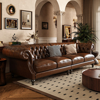Amerikanisches Wohnzimmer-Sofa-Set, Europäisches Massivholz- und Echtleder-Sofa, Hotelmöbel-Sofa-Kombination