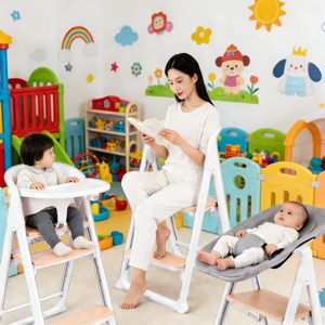 Chaise haute ergonomique et élégante en bois pour bébé, réglable et pliable, avec accessoires en plastique, pour nourrissons, multi-usages - Product Image 1