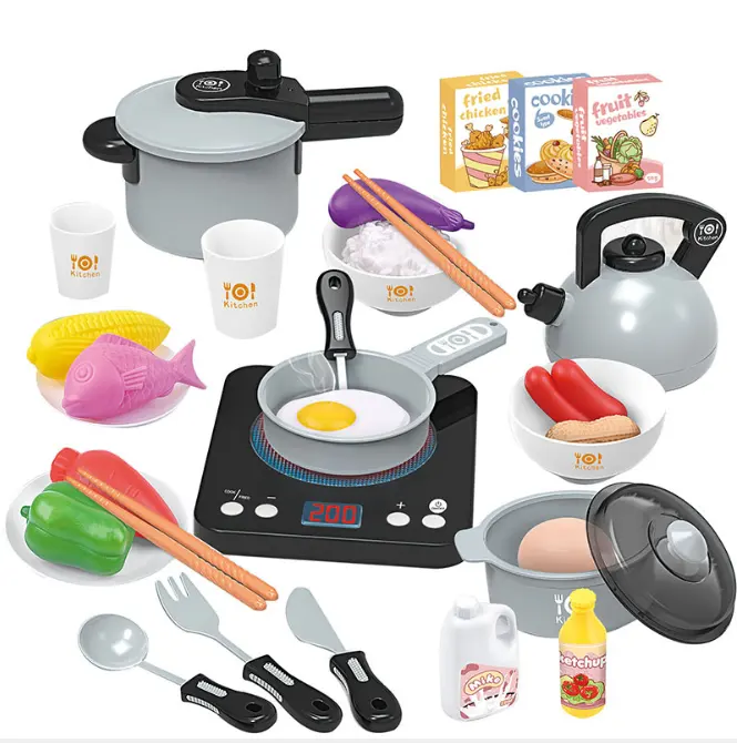 Hot Selling Plastic Educational Kitchen Food Toys Gift Box Kids Toys Kitchen Set Pretend Play Kitchen Toys