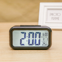 Réveil numérique à batterie grand écran LCD capteur de lumière veilleuse multifonction Snooze bureau Table horloge
