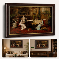 Xinhangchen Décoration Murale de Mariage Classique Luxueuse Art Déco Faite à la Main en Bois et Toile, Motif Scénique Multifonctionnel Teinté Brun