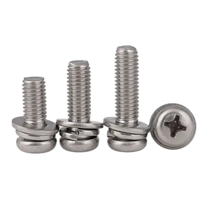 High Quality SS304 Carbon Steel SEMS <b>Screws</b> Phillips Cross Pan Head Locking Feature Three Combination Flat Head Plain Iron - Product Image 3