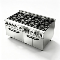 Cuisinière à gaz commerciale autonome à 8 brûleurs avec base à double armoire en acier inoxydable