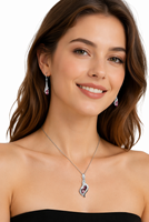Parures de bijoux uniques en acier inoxydable, cristal de mode, plaqué argent bleu, motif lotus, pour femmes, vente en gros