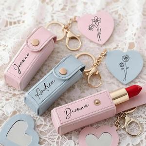 Pochette gravée fleur de naissance, étui à rouge à lèvres avec miroir, support de rangement anti-perte pour baume à lèvres personnalisé avec nom - Product Image 3