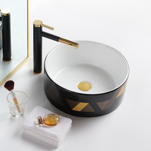 Countertop <b>Round</b> Ceramic Washbasin Single Hole Easy Cleaning For Home Use - Product Image 1