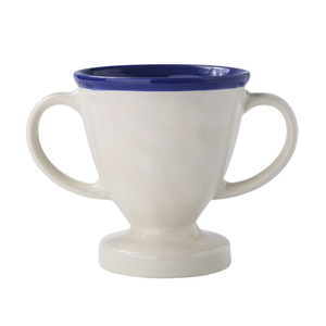 Ceramic Double Handle <b>Mug</b> Trophy Blue Rim <b>Reusable</b> For Gift - Product Image 3