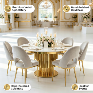 Ensemble de table à manger royale de luxe en acier inoxydable doré pour salle de banquet, utilisation moderne en extérieur ou en appartement - Product Image 1