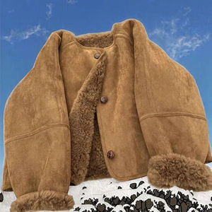Veste en molleton marron pour femme, épaisse, respirante, à simple boutonnage, avec capuche en fourrure, idéale pour l'hiver et la mode - Product Image 2